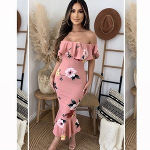 Mermaid midi pink floral dress